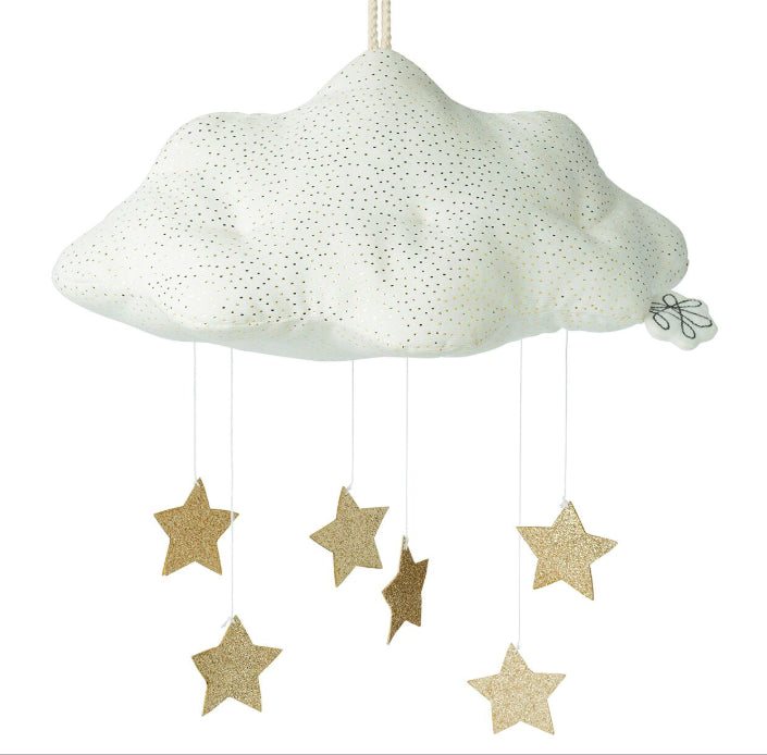 Cloud and Stars Mobile White and Gold