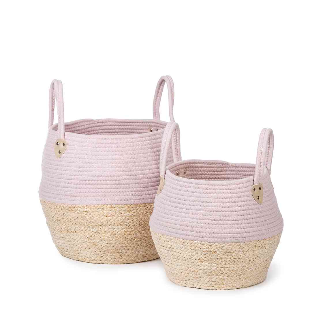 Cord and Wicker Basket Set Pink